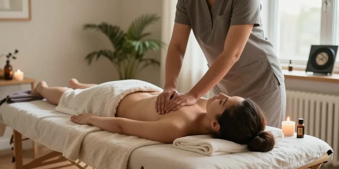 강동구출장안마 in a serene home massage setting with calming atmosphere and professional practitioner.