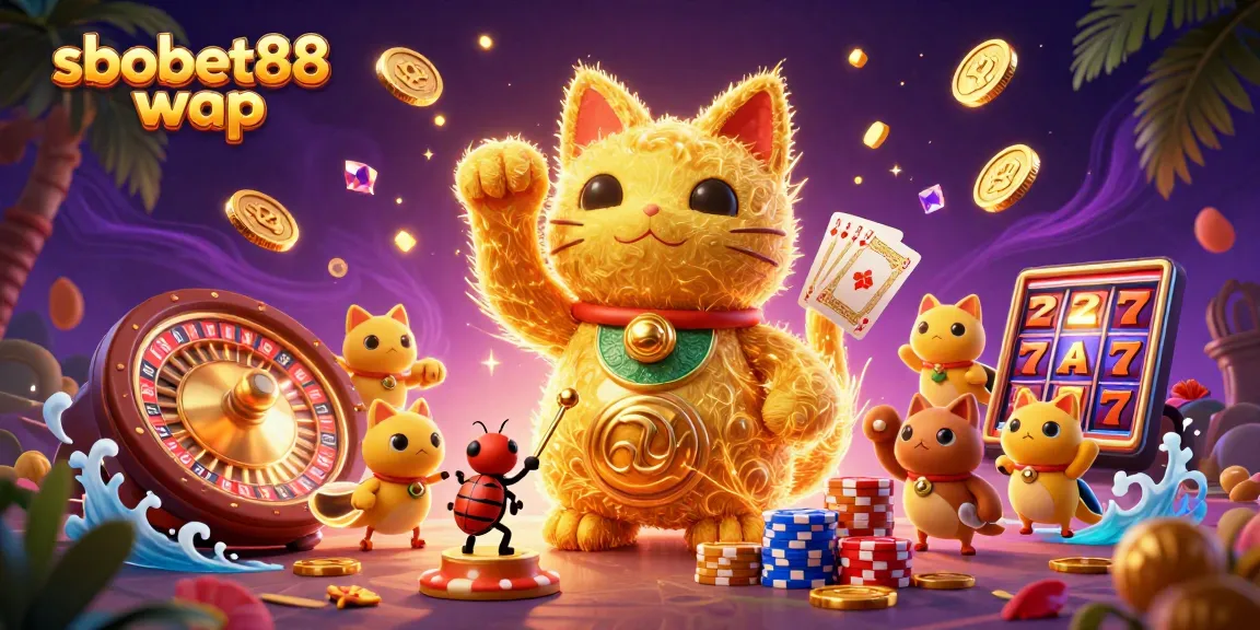 Experience thrilling sbobet88 wap mobile betting with a vibrant, cartoonish scene filled with casino excitement.