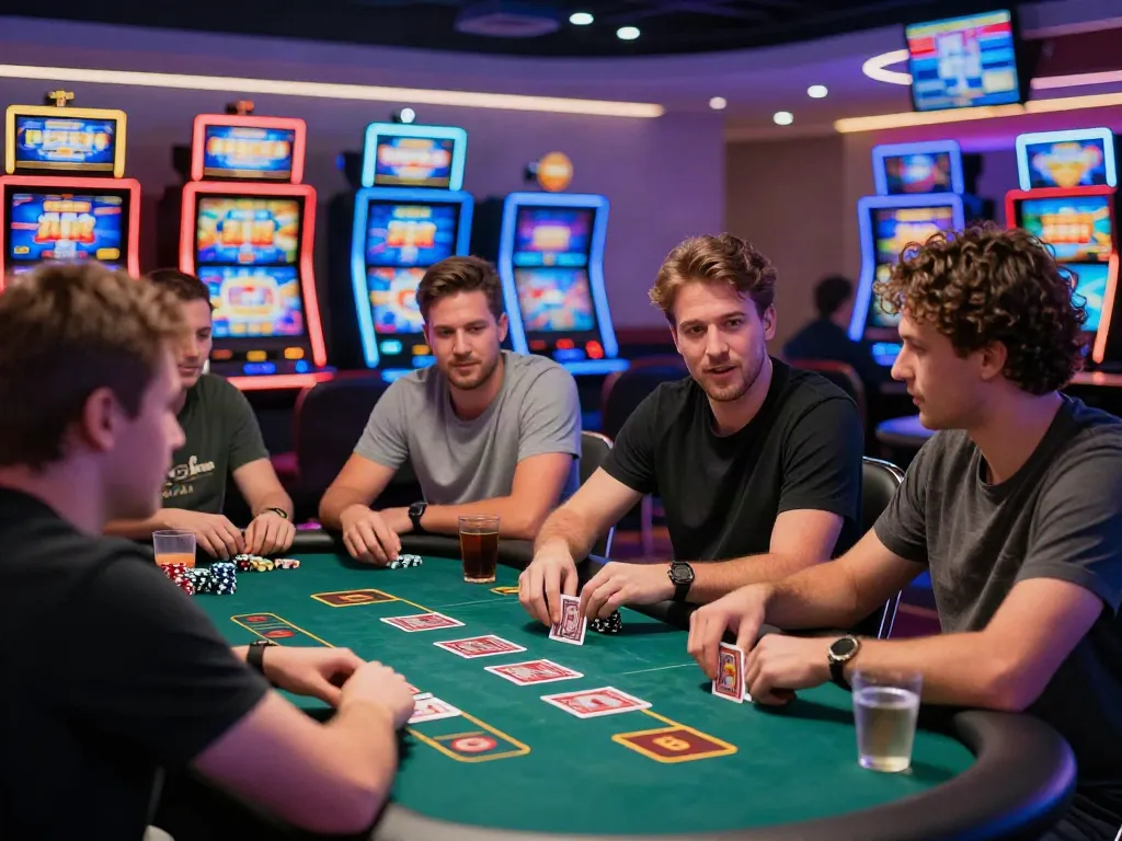 Exciting atmosphere of a UK casino not on GamStop with players enjoying gaming tables and vibrant surroundings.
