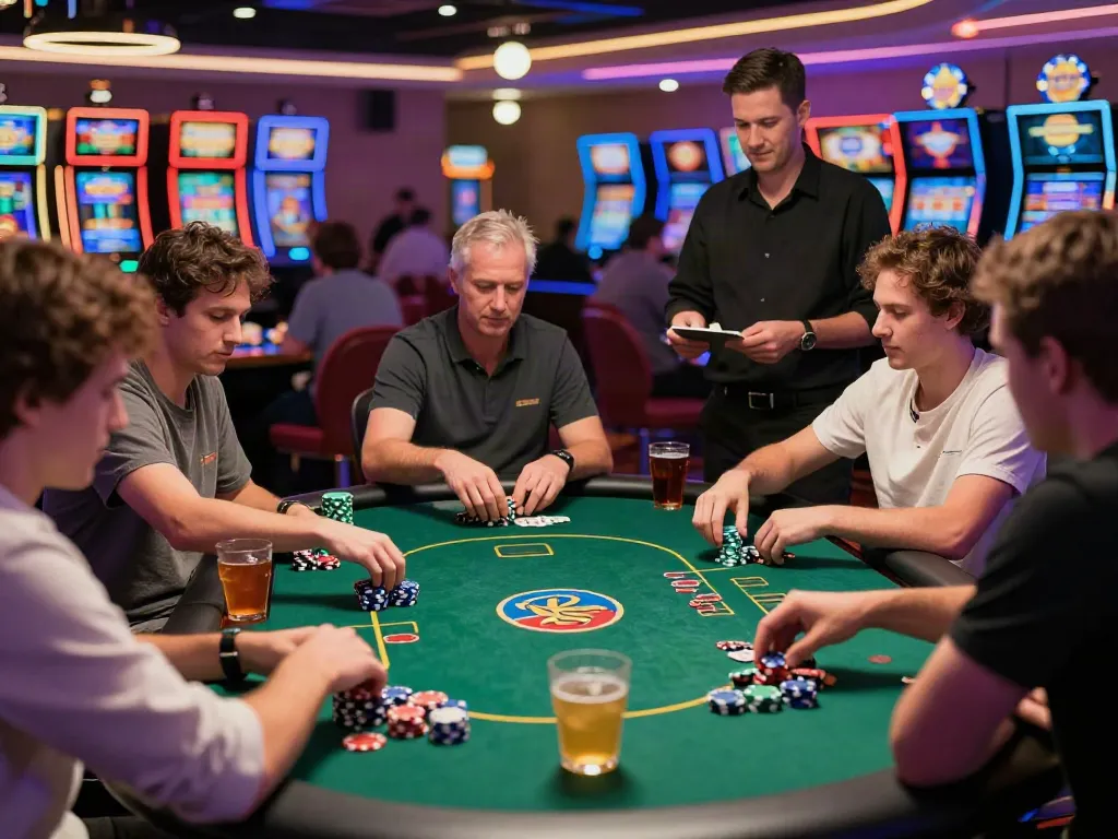 Exciting gaming environment at a UK casino not on GamStop with players enjoying poker.