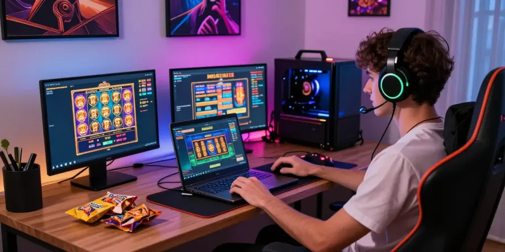 Engaging gaming setup showcasing a user enjoying uk casino not on gamstop games with vibrant accessories and cozy atmosphere.