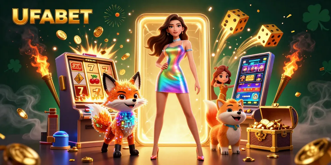 Win big with UFABET's thrilling 3D casino scene featuring vibrant characters, jackpot slots, and immersive gaming.