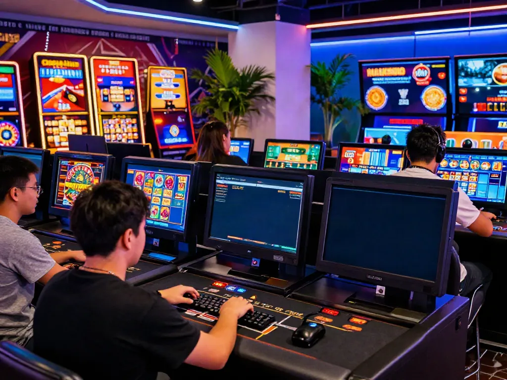 Players enjoying games at an online casino not on GamStop, showcasing excitement and vibrant atmosphere.