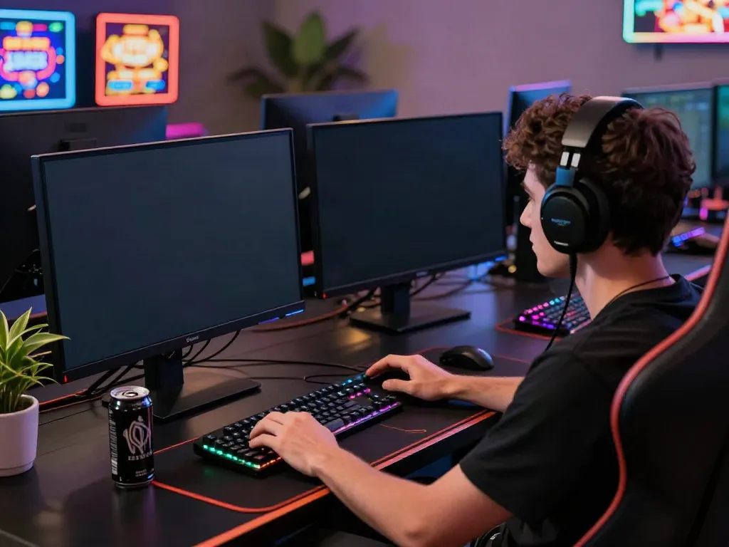 Player enjoying exciting games at a uk casino not on gamstop with vibrant desktop setup.