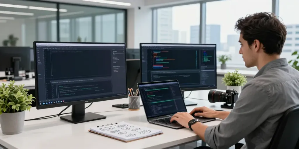 Digital marketing strategist optimizing instant indexing strategies at a modern tech workspace.