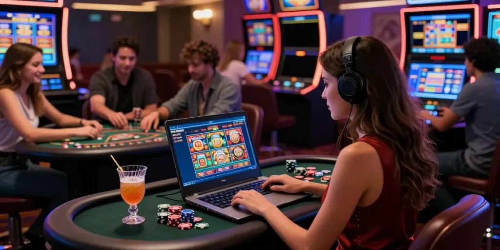 Engaging online casino scene featuring players at a virtual table, showcasing uk casino not on gamstop options.