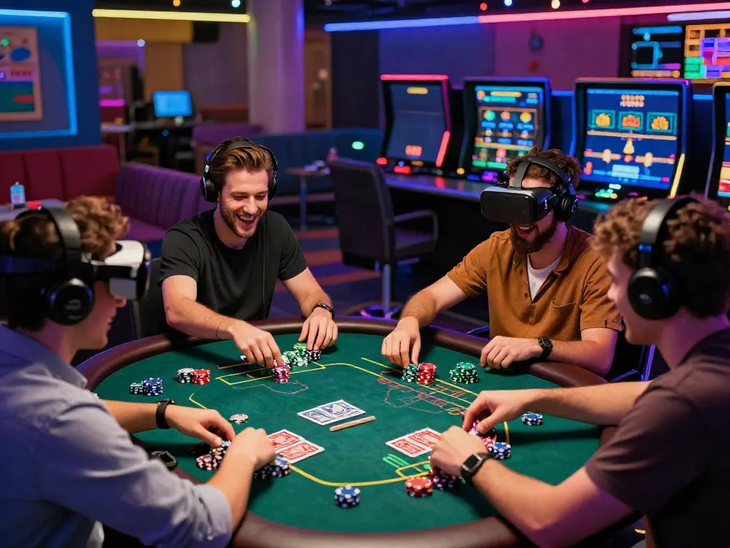 Exciting uk casino not on gamstop scene with diverse players enjoying games in a modern gaming lounge.