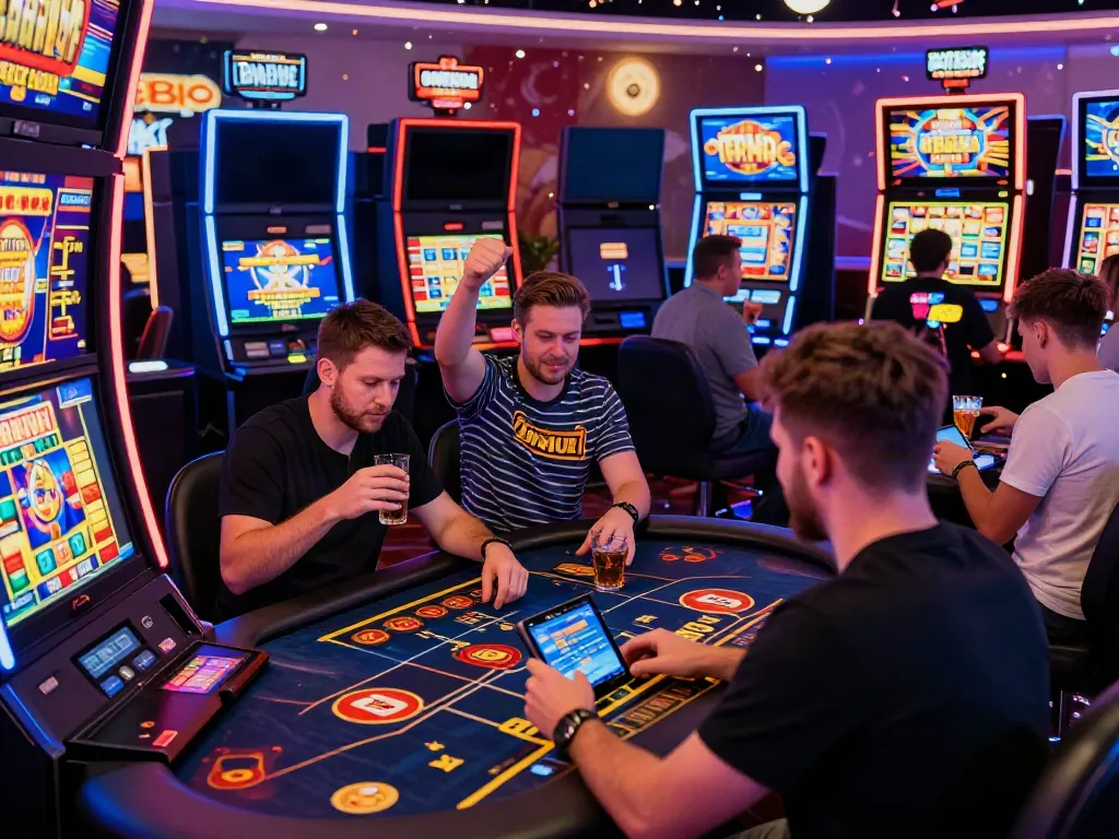 Players enjoying gaming experiences at a vibrant uk casino not on gamstop with engaging atmospheres and colorful machines.