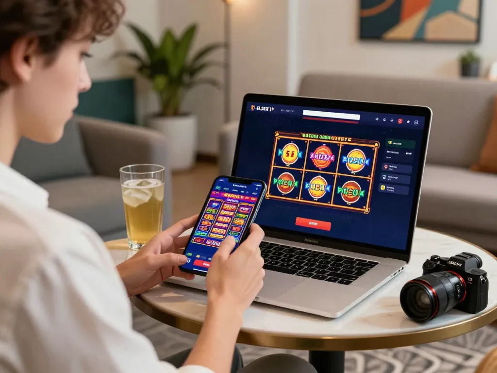 Engaging scene of a user enjoying a vibrant online gaming experience with a focus on uk casino not on gamstop activities in a stylish lounge.