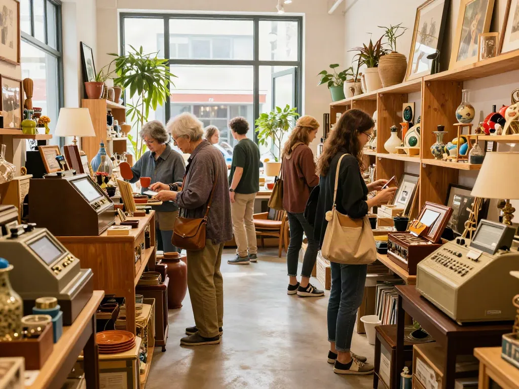 Browsing around these guys in a cozy antique store filled with vintage collectibles and furniture.