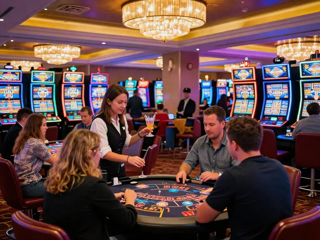 UK casino not on GamStop featuring players enjoying vibrant gaming tables and lively atmosphere.