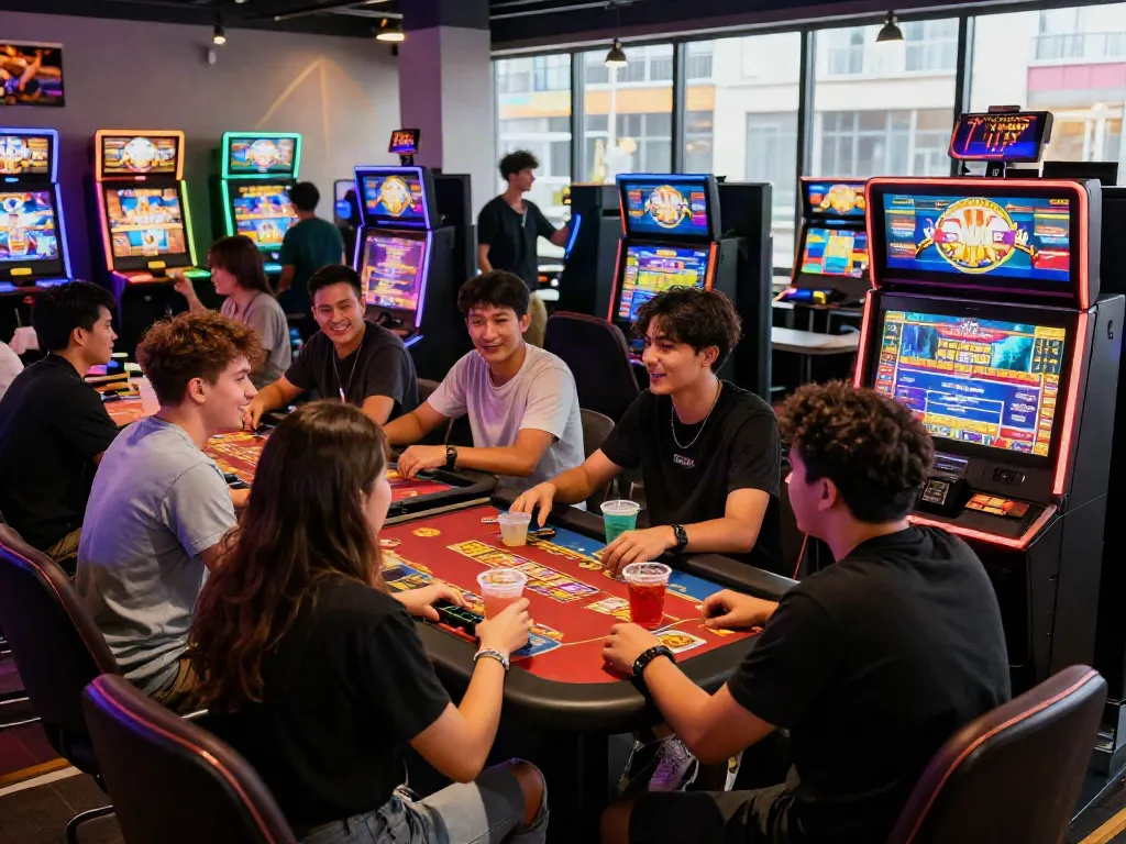 Players enjoying their time at a vibrant casino not on Gamstop in the UK, showcasing a lively atmosphere.