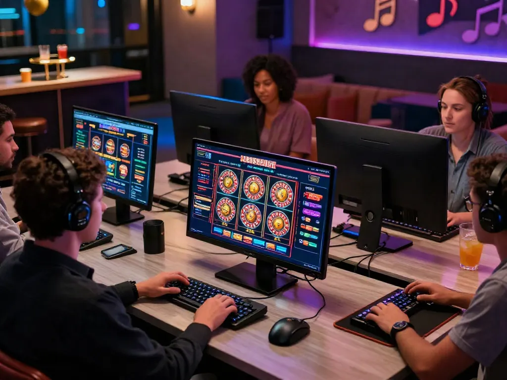 Exciting uk casino not on gamstop gaming scene with vibrant graphics and diverse players.