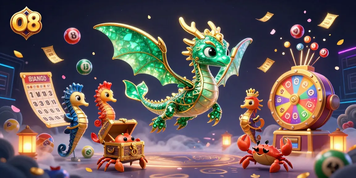 Engage in thrilling gameplay at O8 with vibrant lottery elements and a whimsical sea dragon.