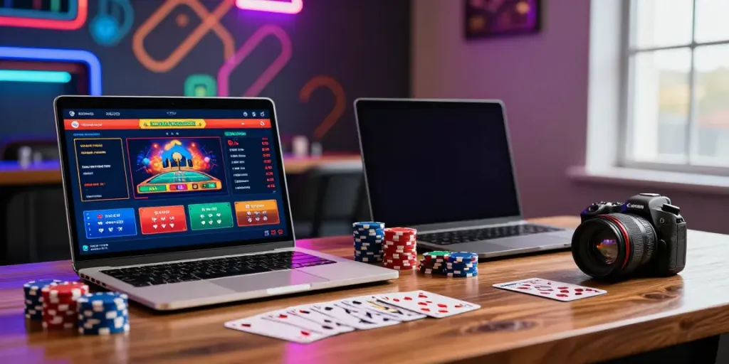 Online gaming setup showcasing a uk casino not on gamstop with colorful options and betting materials.