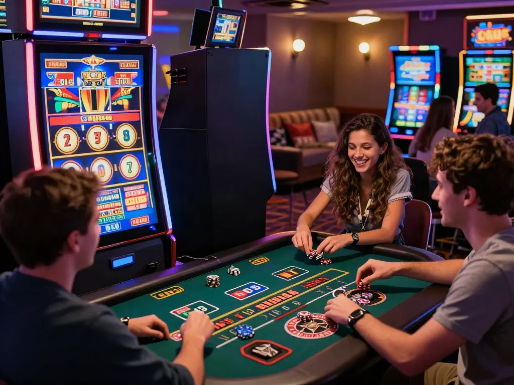 Friends enjoying gaming at a vibrant online casino not on GamStop, showcasing the joy of unrestricted play.