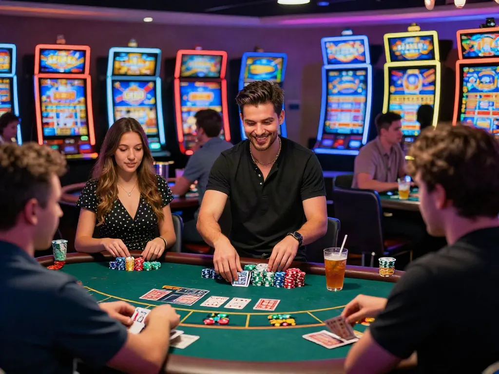Lively casino table game scene showcasing players enjoying a uk casino not on gamstop experience.