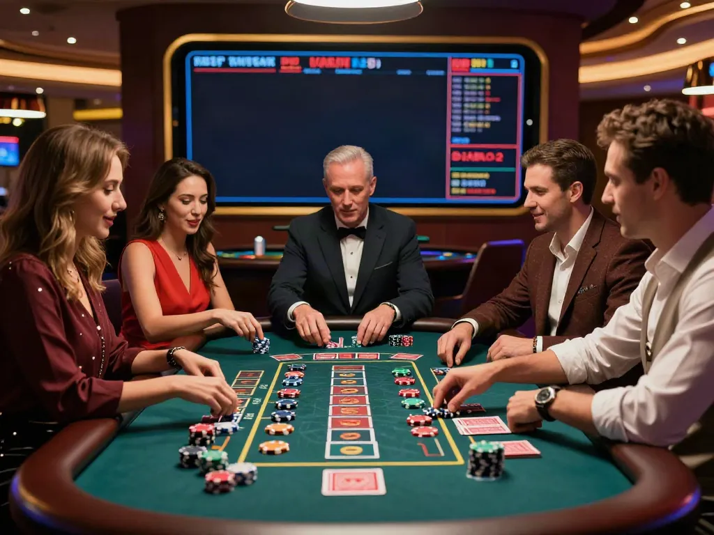 Exciting gaming scene at a UK casino not on GamStop with players engaged around a vibrant roulette table.