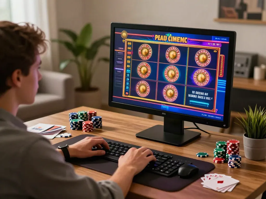 Online gambling scene showcasing a user at a UK casino not on GamStop engaging in virtual gaming.