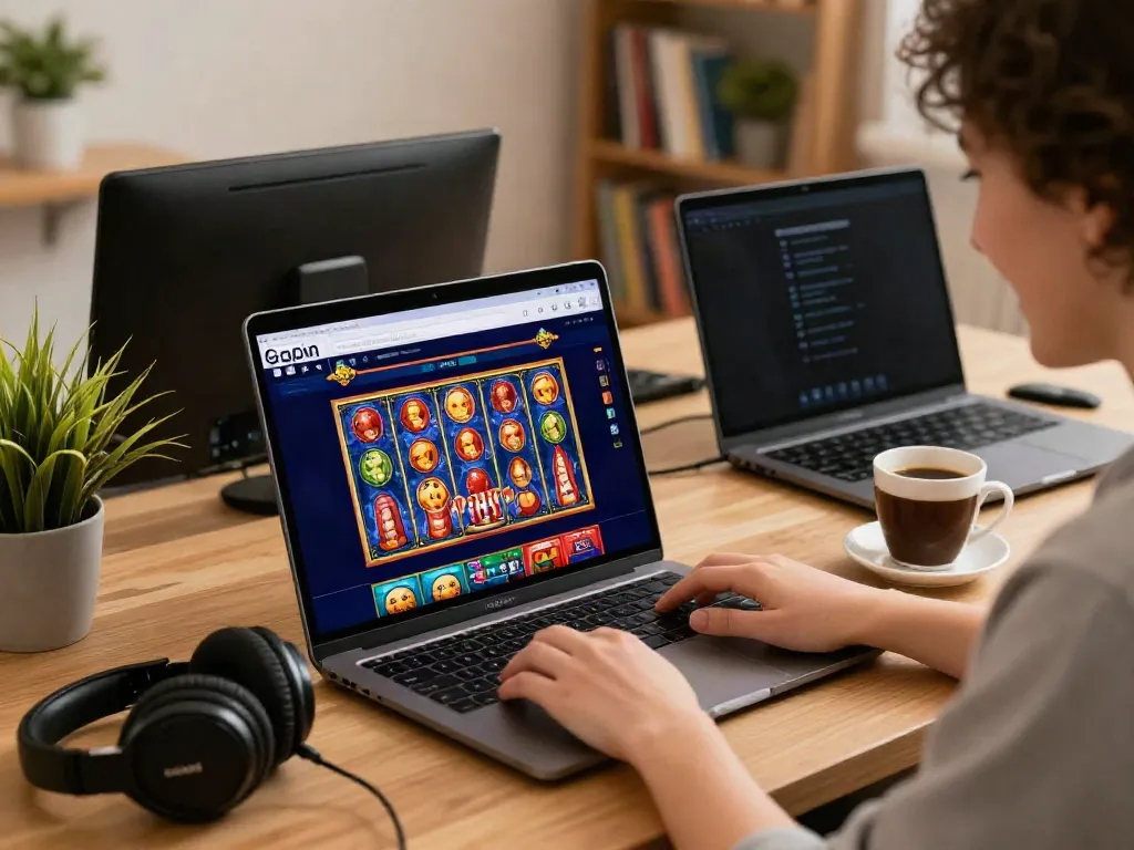 Engaged player at a laptop in a cozy setting exploring a uk casino not on gamstop.