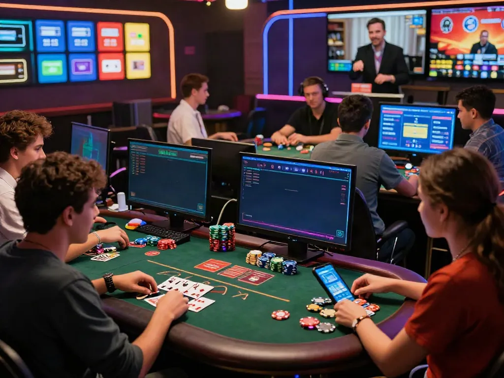 Engaged players at online credit card casinos enjoying games, showcasing excitement and variety.