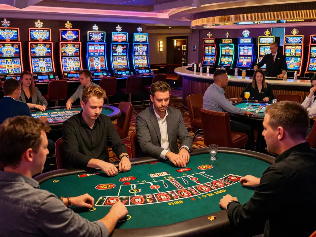 Vibrant casino atmosphere with players enjoying games at a UK casino not on GamStop.