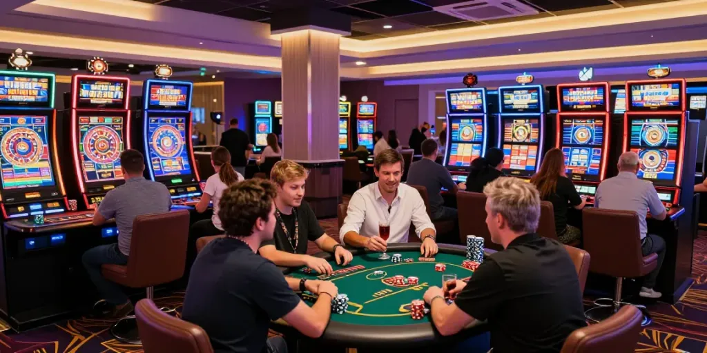 Dynamic gaming floor at a UK casino not on GamStop, highlighting players and excitement.
