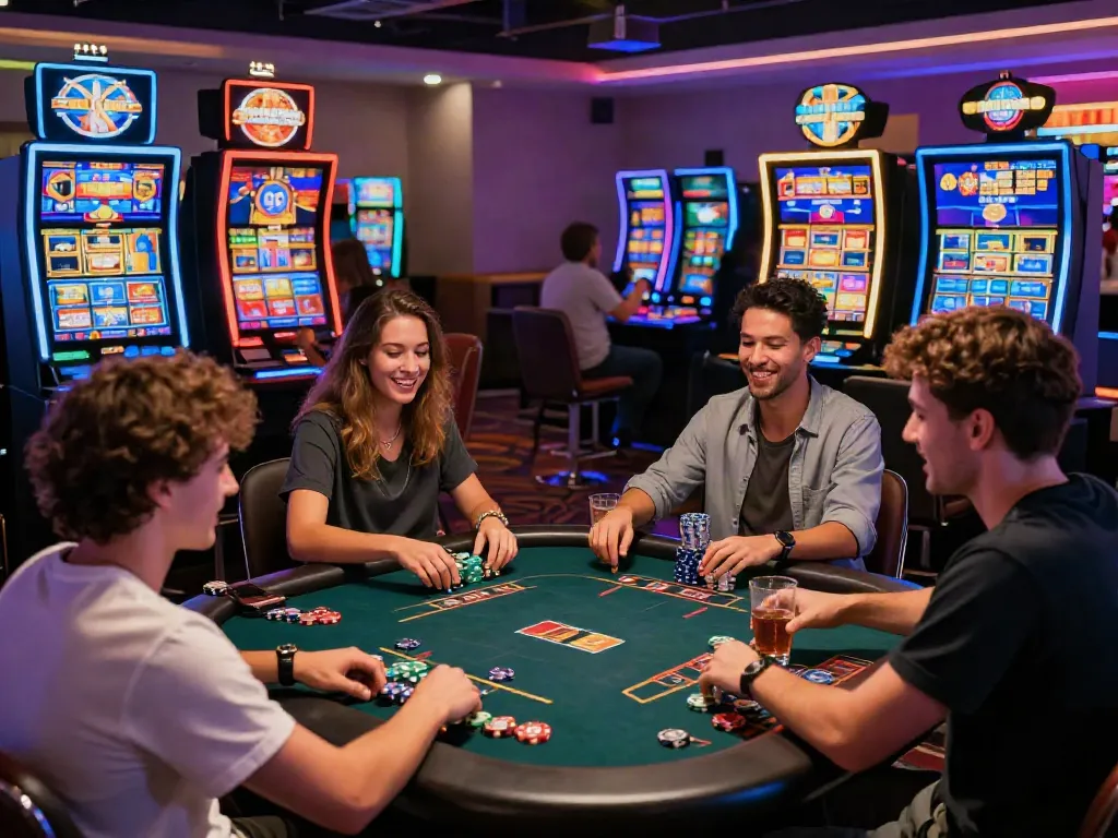 Exciting uk casino not on gamstop scene with diverse players enjoying games in vibrant atmosphere