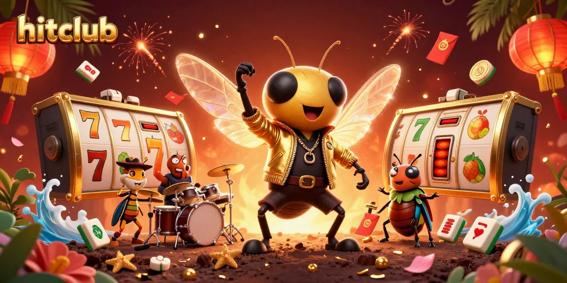 Hitclub players spin the 3D slots in a vibrant casino scene with electric characters and golden accents
