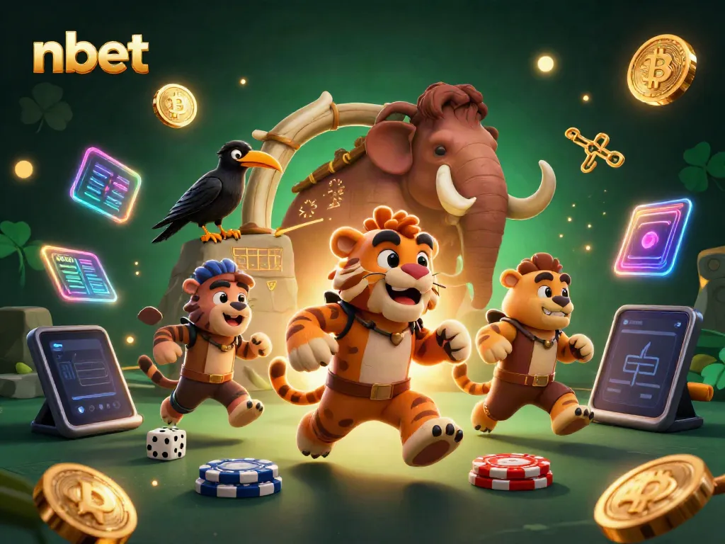 Engage with nbet's dynamic prehistoric casino scene featuring primitive characters and crypto elements.