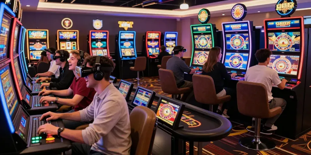 Exciting scene at a UK casino not on GamStop with players enjoying diverse gaming options.