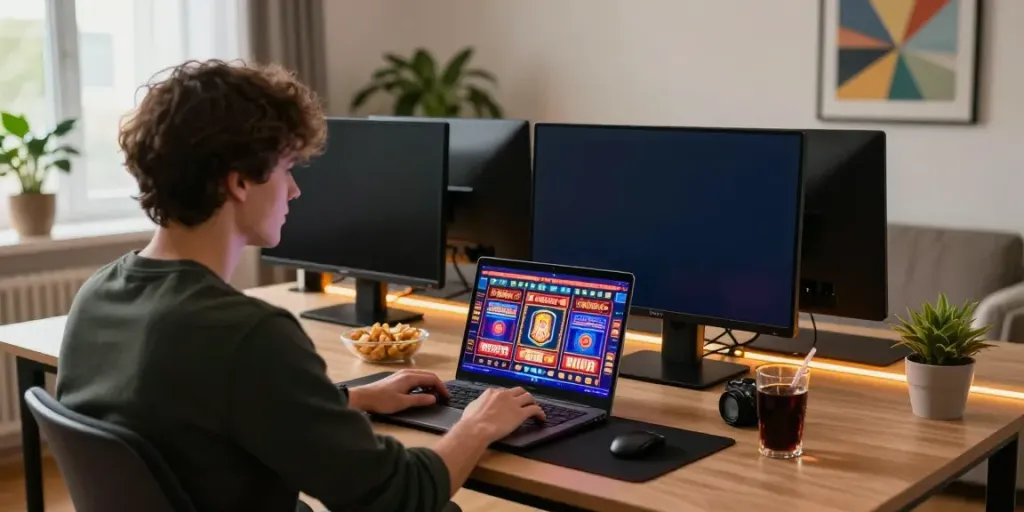 Enjoying a gaming session at a uk casino not on gamstop, showcasing a vibrant online slot game experience.