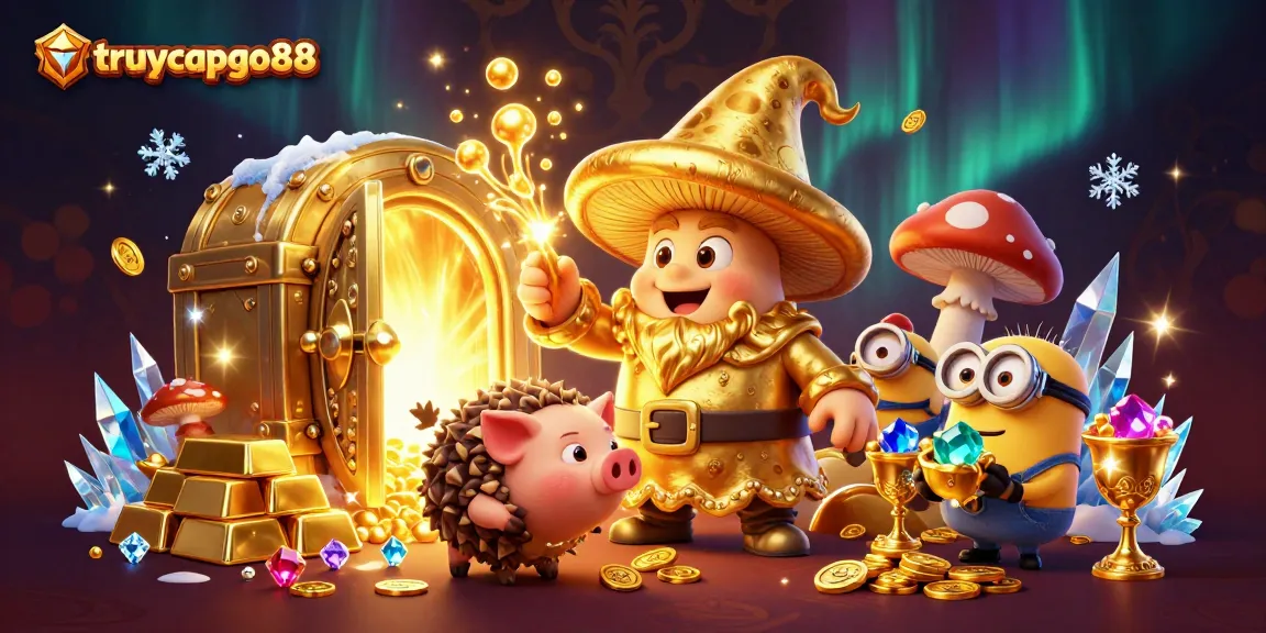Experience the magic of truycapgo88 as a wizard transforms treasures in a dazzling online casino scene.