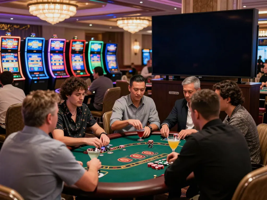 Players enjoying a fun time at a uk casino not on gamstop, engaging at gaming tables.
