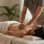 강동구출장안마 in a serene home massage setting with calming atmosphere and professional practitioner.