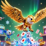 Experience thrilling slots and games at go88w with a dynamic eagle amidst casino icons.
