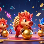 Experience gamesunwin excitement with animated pangolins and vibrant slot elements in a dynamic casino illustration.