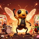 Hitclub players spin the 3D slots in a vibrant casino scene with electric characters and golden accents